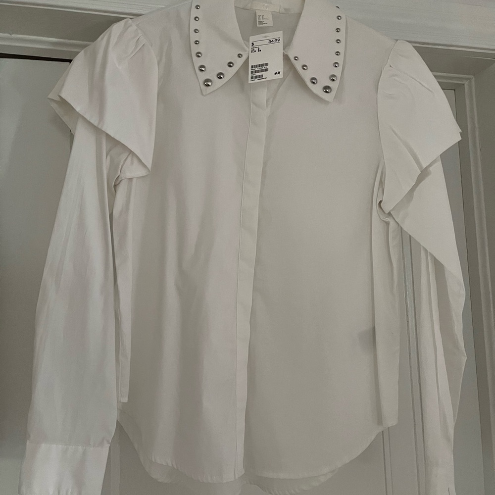 H&M White Long Sleeve Peter Pan Collar Blouse